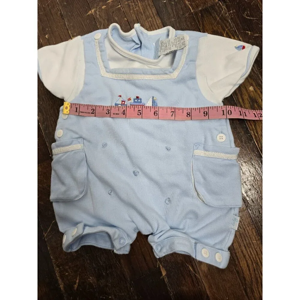 Vintage 90s Baby Boy Sailboat Blue Romper 3 Months